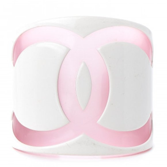 CHANEL Jewelry - Authentic CHANEL Resin CC Wide Cuff White Pink